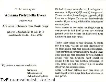 Adriana Pietronella Evers Adrianus Johannes van Oosterwijk
