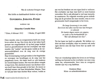 Goverdina Johanna Evers- Eduardus Cornelis Maes