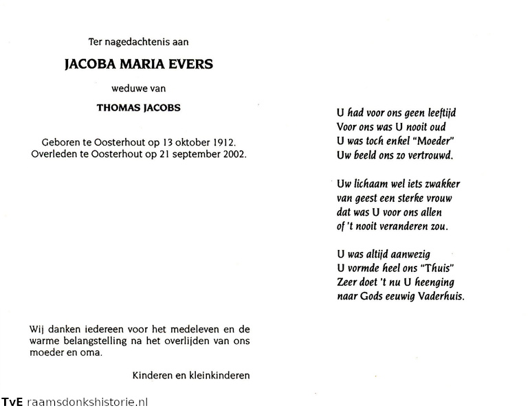 Jacoba Maria Evers- Thomas Jacobs