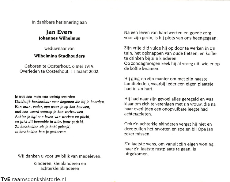 Johannes Wilhelmus Evers- Wilhelmina Stadhouders