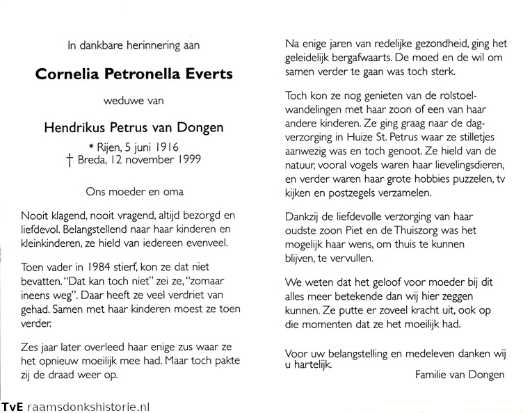 Cornelia Petronella Everts- Hendrikus Petrus van Dongen