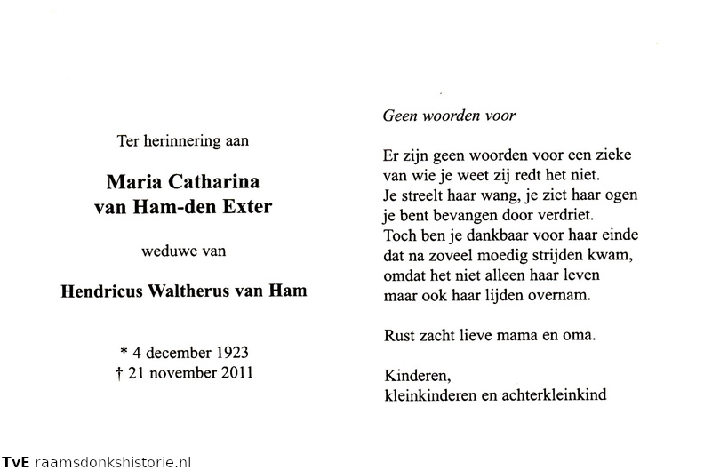Maria Catharina den Exter- Hendricus Waltherus van Ham