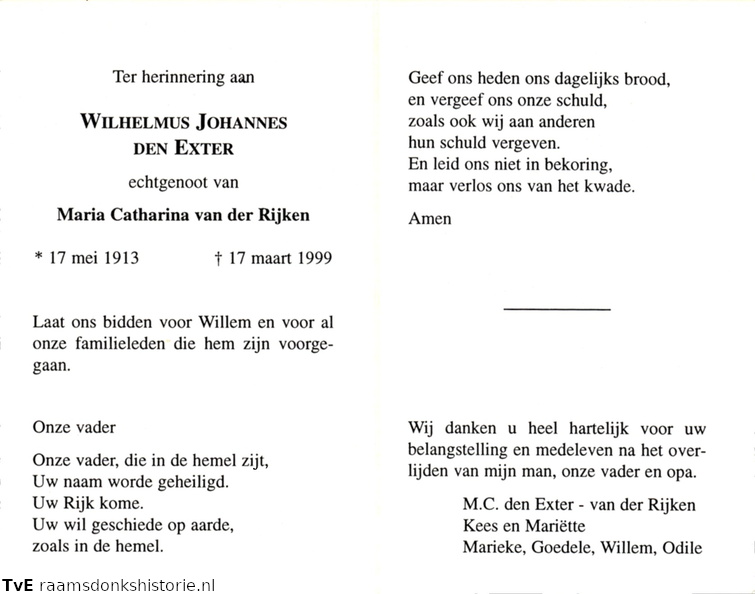 Wilhelmus Johannes den Exter Maria Carharina van der Rijken