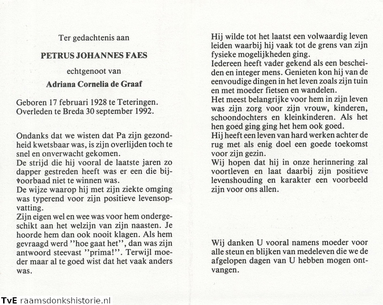 Petrus Johannes Faes- Adriana Cornelia de Graaf