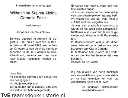 Wilhelmina Sophia Aleida Cornelia Falck- Johannes J Sneek