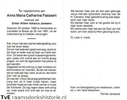 Anna Maria Catharina Fassaert- Simon Willem Adrianus Janssens