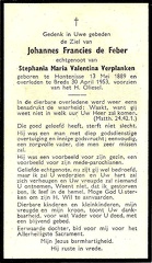 Johannes Francies de Feber- Stephania Maria Valentina Verplanken