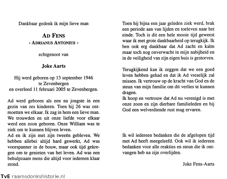 Adrianus Antonius Fens- Joke Aarts