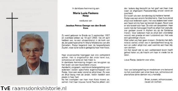 Maria Lucia Feskens- Jacobus Petrus George van den Broek
