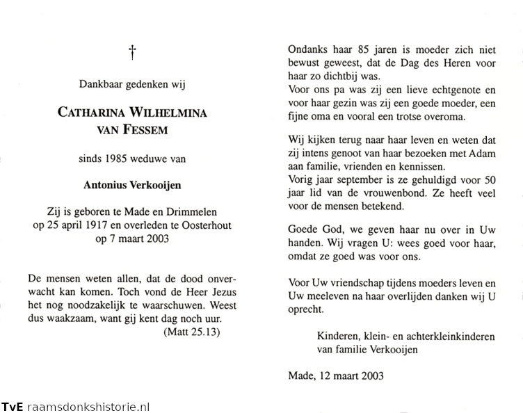 Catharina Wilhelmina van Fessem- Antonius Verkooijen