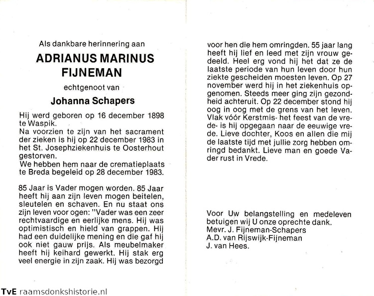 Adrianus Marinus Fijneman- Johanna Schapers