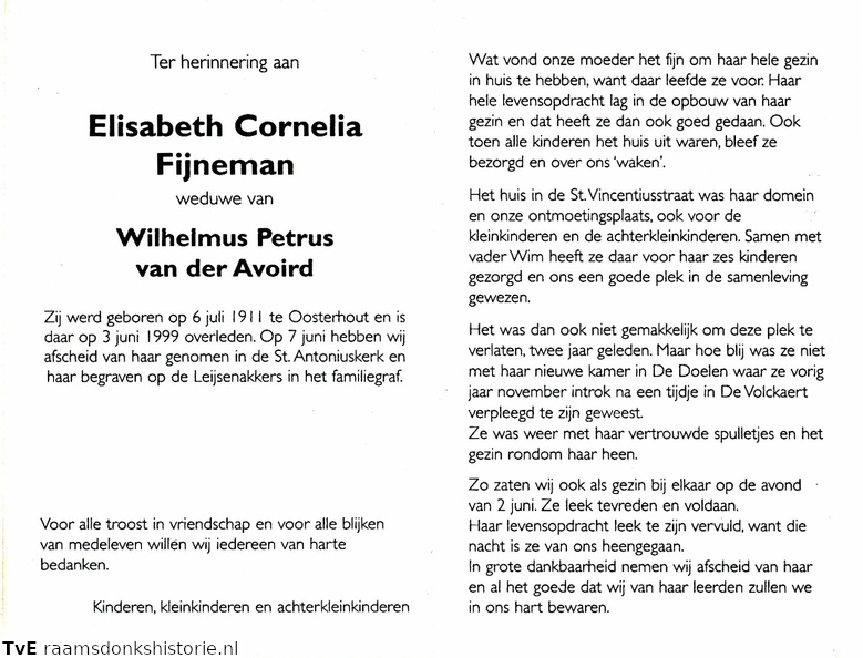 Elisabeth Cornelia Fijneman- Wilhelmus Petrus van der Avoird