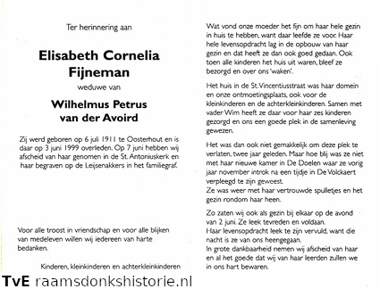 Elisabeth Cornelia Fijneman- Wilhelmus Petrus van der Avoird