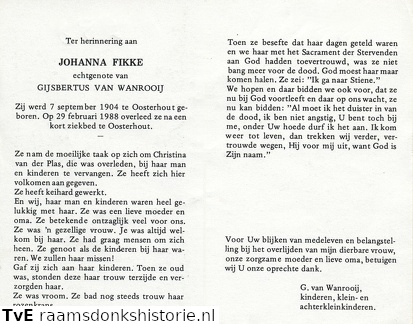 Johanna Fikke- Gijsbertus van Wanrooij