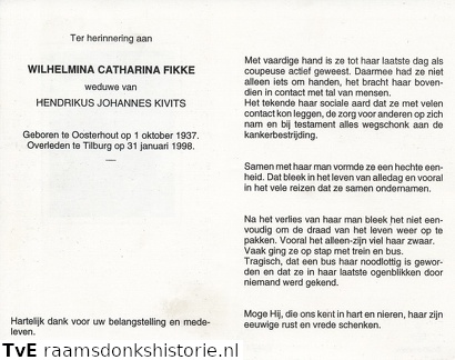 Wilhelmina Catharina Fikke- Hendrikus Johannes Kivits