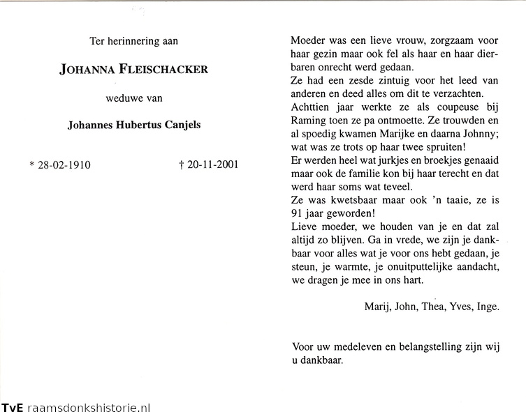Johanna Fleischacker- Johannes Hubertus Canjels