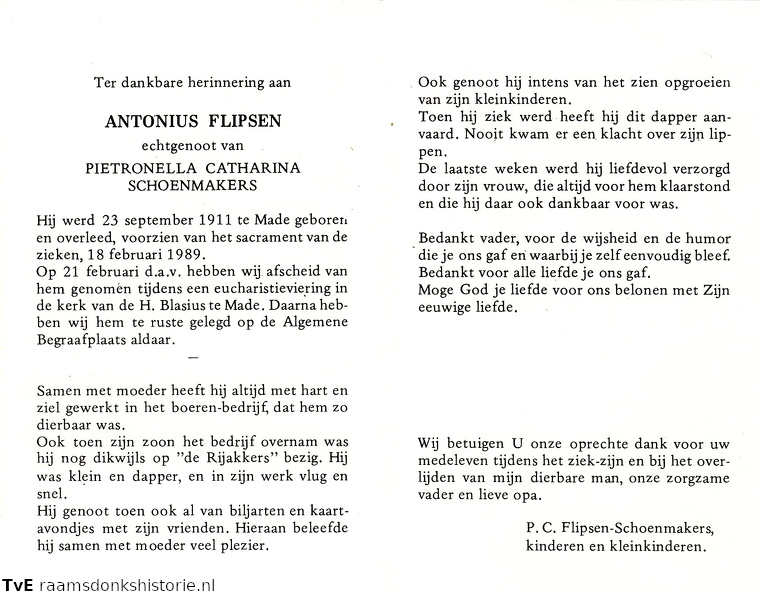 Antonius Flipsen- Pietronella Catharina Schoenmakers