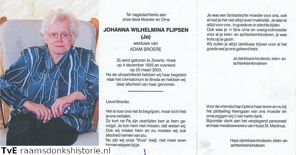 Johanna Wilhelmina Flipsen- Adam Broere
