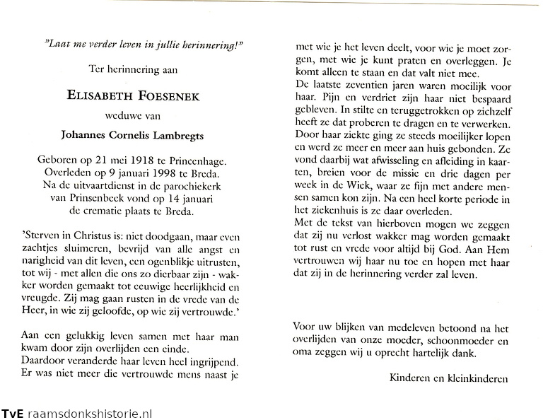 Elisabeth Foesenek- Johannes Cornelis Lambregts 