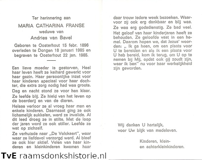 Maria Catharina Franse- Andries van Bavel