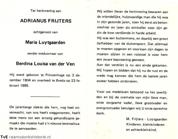 Adrianus Frijters- Maria Luytgaarden- Berdina Louisa van der Ven