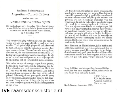 Augustinus Cornelis Frijters- Maria Henrica Celina Gijsen