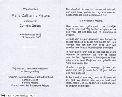 Maria Catharina Frijters- Cornelis Gelens