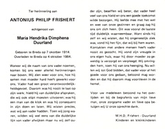 Antonius Philip Frishert- Maria Hendrika Dimphena Duurland