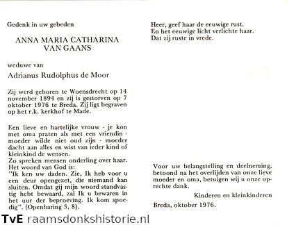Anna Maria Catharina van Gaans- Adrianus Rudolphus de Moor