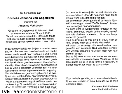 Cornelia Johanna van Gageldonk- Antonius Verkooyen