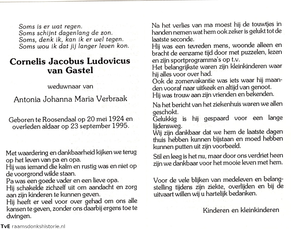 Cornelis Jacobus van Gastel - Antonia Johanna Maria Verbraak