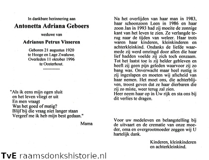 Antonetta Adriana Geboers- Adrianus Petrus Vissers