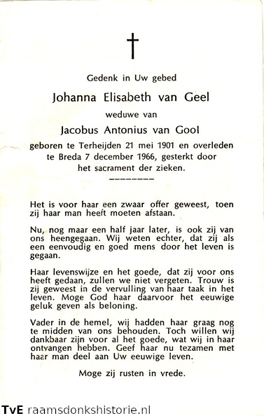 Johanna Elisabeth van Geel- Jacobus Antonius van Gool