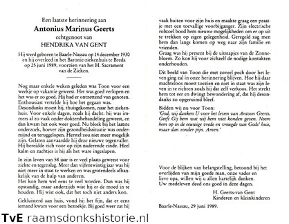 Antonius MarinusGeerts - Hendrika van Gent