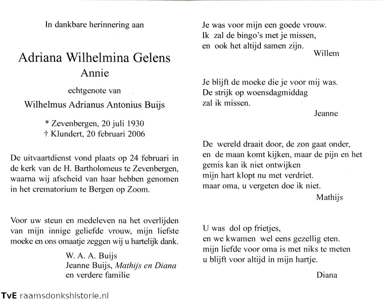 Adriana Wilhelmina Gelens- Wilhelmus Adrianus Antonius Buijs