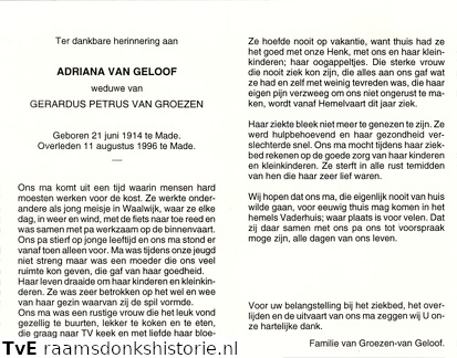 Adriana van Geloof- Gerardus Petrus van Groezen