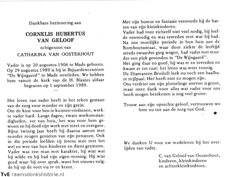 Cornelis Hubertus van Geloof- Catharina van Oosterhout