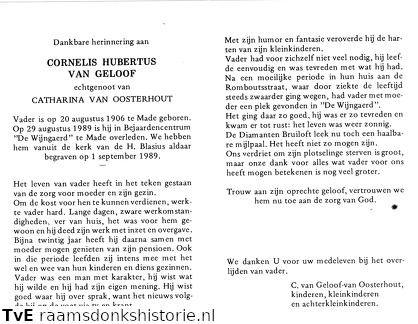 Cornelis Hubertus van Geloof- Catharina van Oosterhout