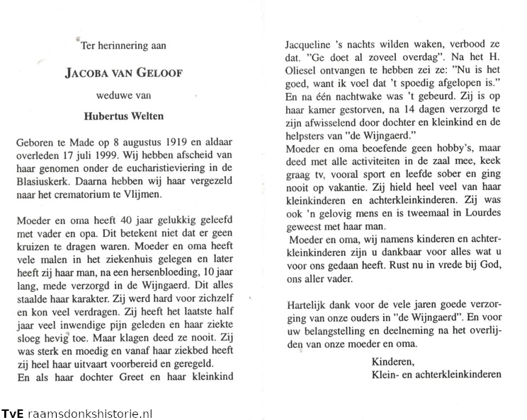 Jacoba van Geloof- Hubertus Welten