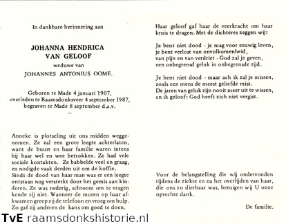 Johanna Hendrica van Geloof- Johannes Antonius Oome