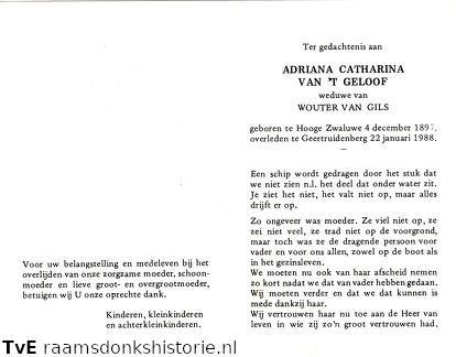Adriana Catharina van t Geloof- Wouter van Gils
