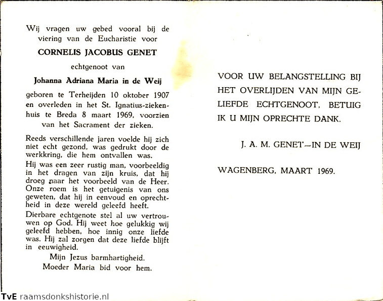 Cornelis Jacobus Genet- Johanna Adriana Maria in de Weij