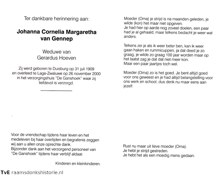Johanna Cornelia Margaretha van Gennip- Gerardus Hoeven