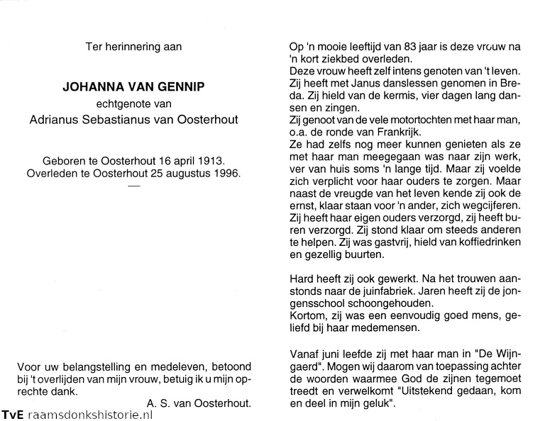 Johanna van Gennip- Adrianus Sebastianus van Oosterhout