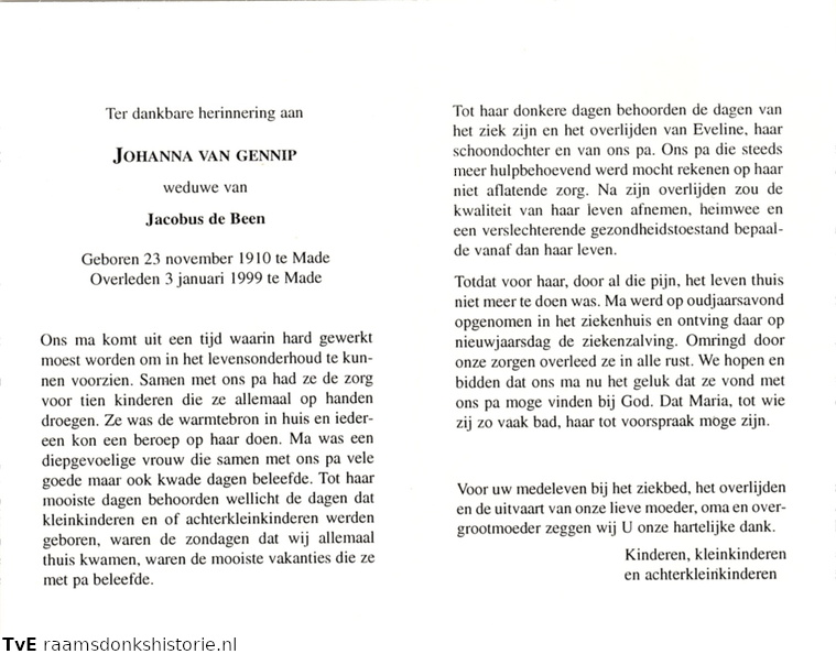 Johanna van Gennip- Jacobus de Been