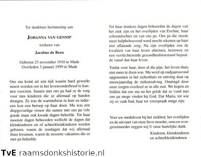 Johanna van Gennip- Jacobus de Been