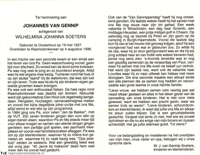 Johannes van Gennip- Wilhelmina Johanna Soeters