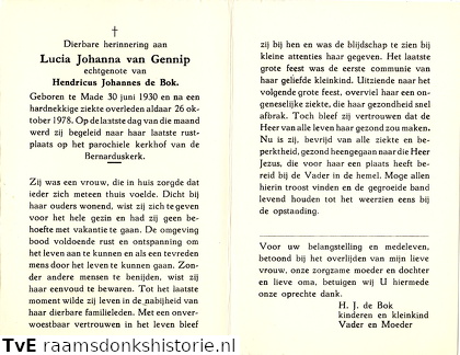 Lucia Johanna van Gennip- Hendricus Johannes de Bok