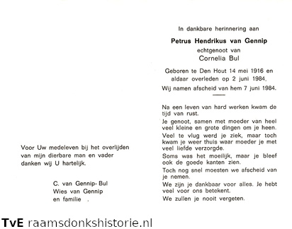Petrus Hendrikus van Gennip- Cornelia Bul
