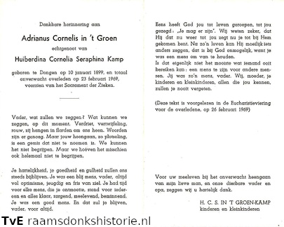 Adrianus Cornelis in t Groen Huiberdina Cornelia Seraphina Kamp